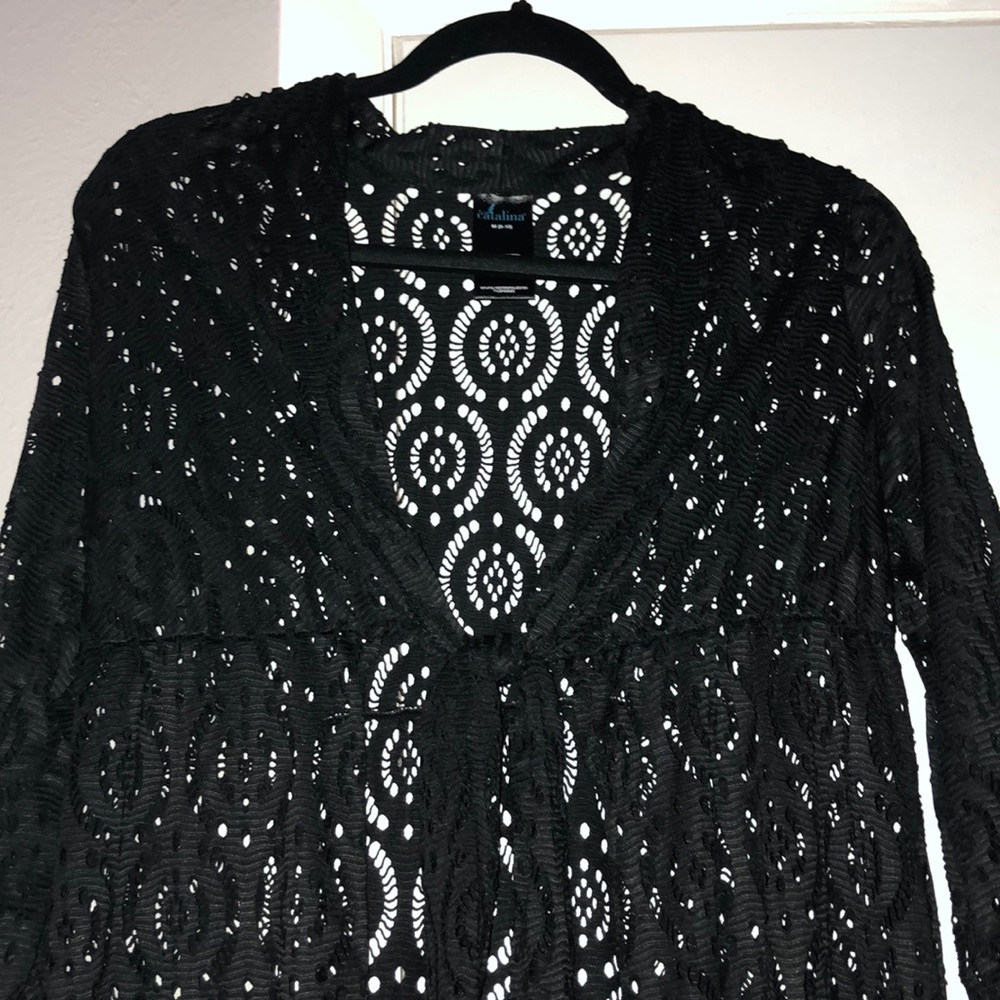 Swim/ beach coverup-EUC- tie front black sz medium